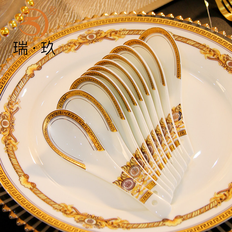 10个骨瓷汤勺小勺调羹勺子家用欧式瓷勺子套装餐具西餐喝汤吃饭勺