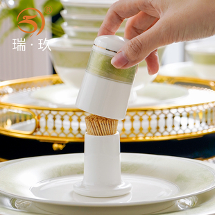 骨瓷牙签筒创意家用牙签盒酒店摆台配件牙签罐牙签棉签收纳 新中式