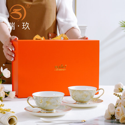 咖啡杯碟轻奢骨瓷家用手工描金