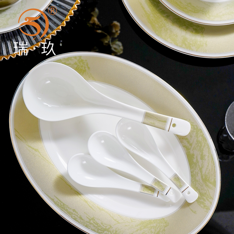 骨瓷大汤勺家用金边长柄粥勺饭勺