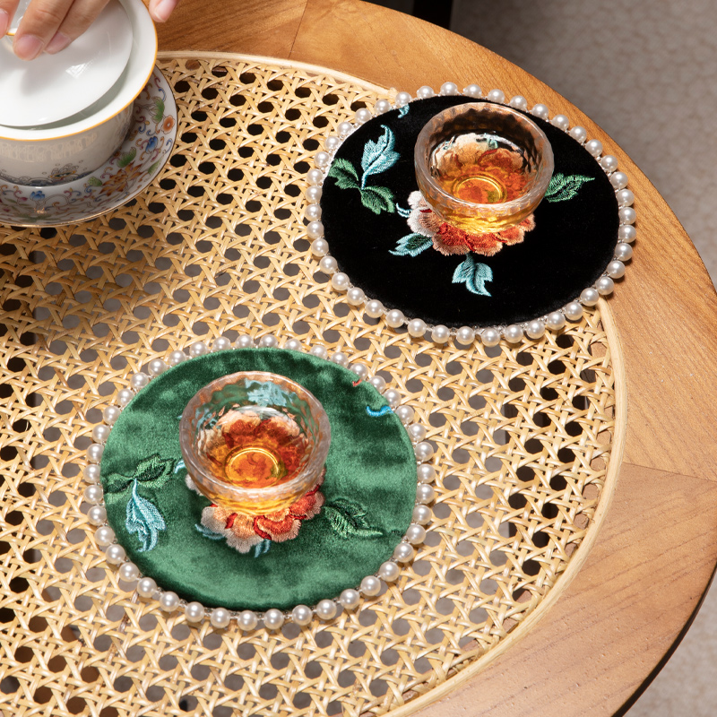 绒布杯垫中式刺绣餐垫防滑高档隔热垫子防烫垫家用餐桌垫子定制