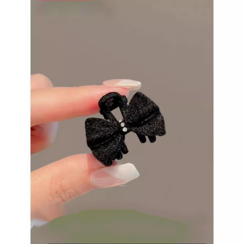 简约气质黑色金属植绒蝴蝶结抓夹小号前额刘海夹侧边夹鲨鱼夹发卡