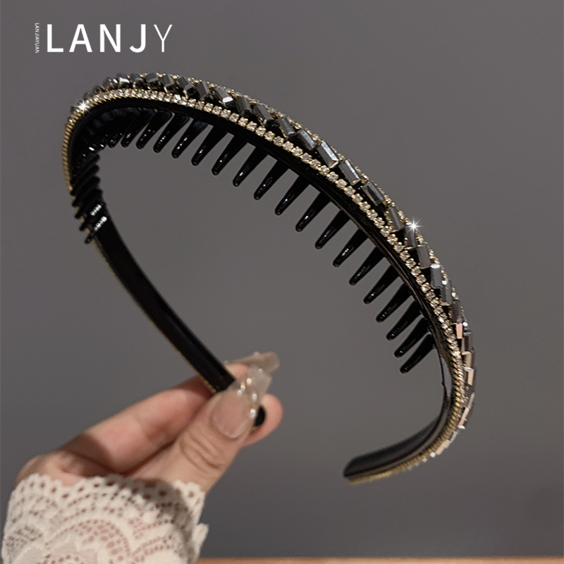 帶齒防滑發箍高級感黑色水鉆洗臉