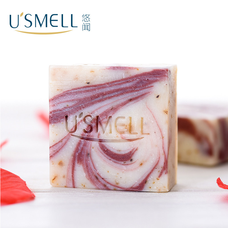 USMELL悠闻玫瑰红矿泥精油手工皂80G 天然洗脸洁面冷制香皂肥皂