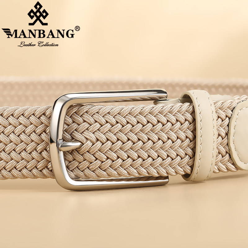 曼邦男女通用无孔编织帆布裤带