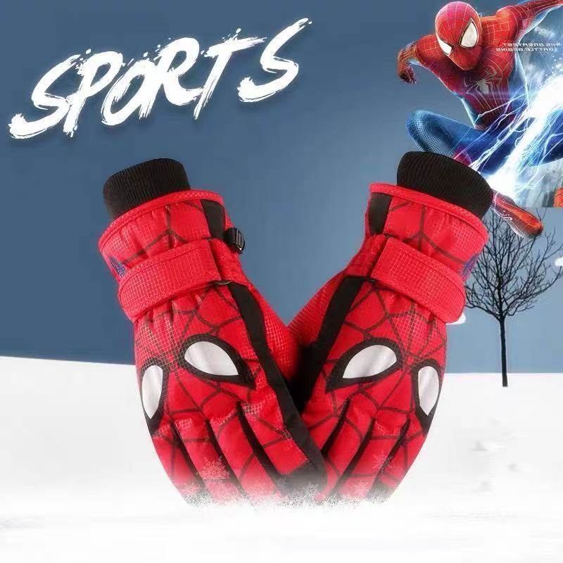 冬季儿童滑雪防水手套男女宝宝户外玩雪加绒保暖蜘蛛侠分指手套