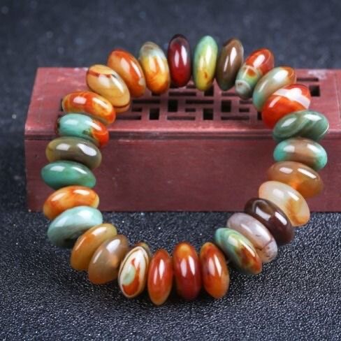 天然新疆戈壁七彩玛瑙石手串男女款天然玉石彩玉玛瑙手链手环