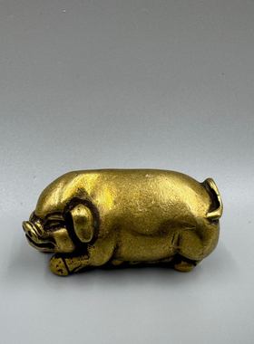 古玩黄铜实心猪摆件小母猪迷你袖珍小号仿古铜器工艺品手把件茶宠