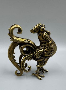 黄铜实心纯铜雄鸡大公鸡桌面摆件生肖招财家居工艺品茶宠