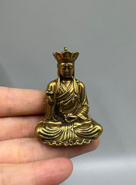 仿古做旧纯铜地藏王菩萨佛像小号摆件迷你随身禅意小铜佛 4.5厘米