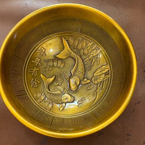 古玩收藏年年有余花开富贵铜碗摆件招财进宝金蟾茶碗聚财纳福装饰