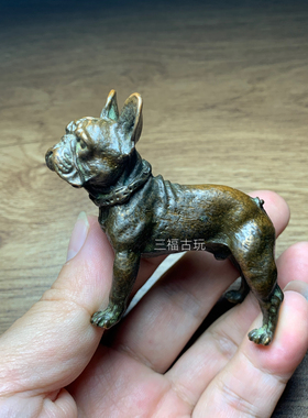 沙皮狗摆件沙皮犬手把件复古哈巴狗茶宠招财旺财铜器摆件