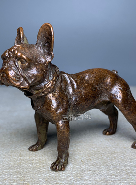 实心铜狗摆件沙皮犬小把件狗茶道铜艺铜宠仿古微雕小号