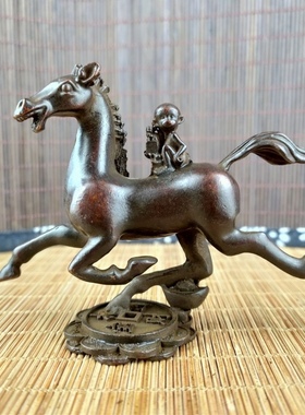 仿古铜马上封侯摆件元宝金钱马生肖马装饰工艺礼品摆件马上奔腾马