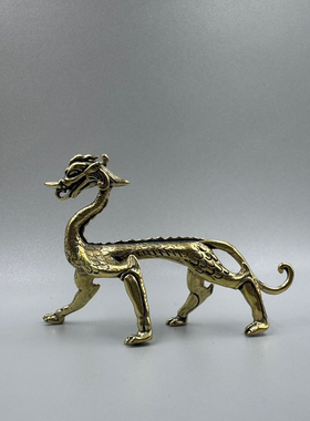 纯黄铜走龙桌面摆件螭龙仿古玩工艺品茶宠摆饰青龙铜雕老铜器收藏