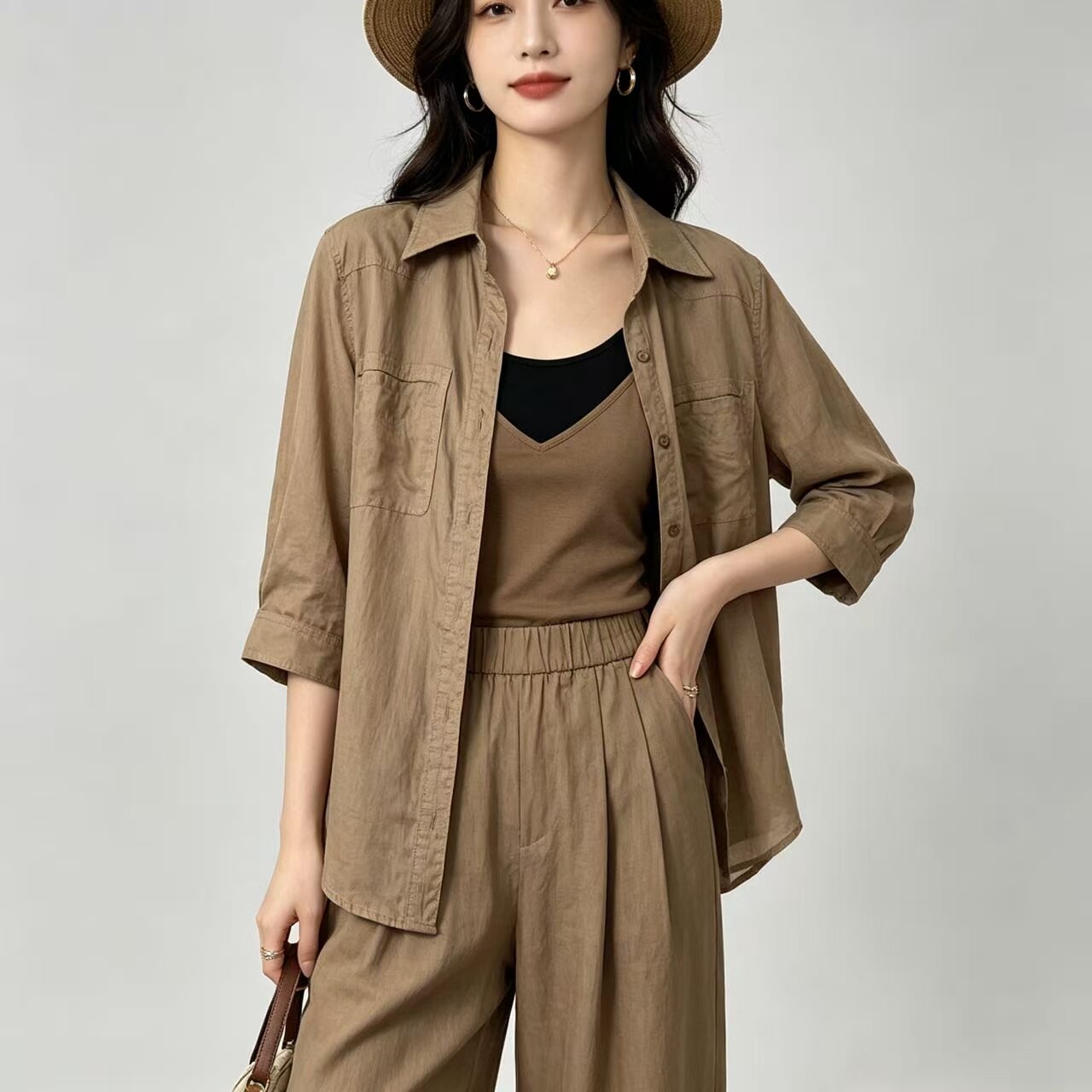 老钱风棉麻宽松防晒衬衫女