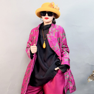 8611-2冬季加棉上新国风盘扣提花中长款高端外套