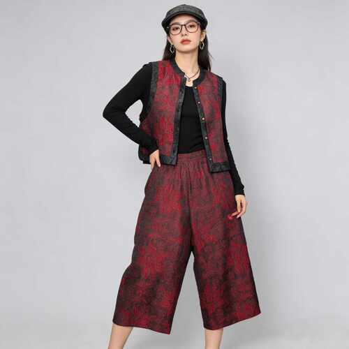 新中式马甲阔腿裤两件套女春季