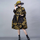 连衣裙高端套头领口拉链阔太太国风口袋廓形宽松复古大码 秋季 新款