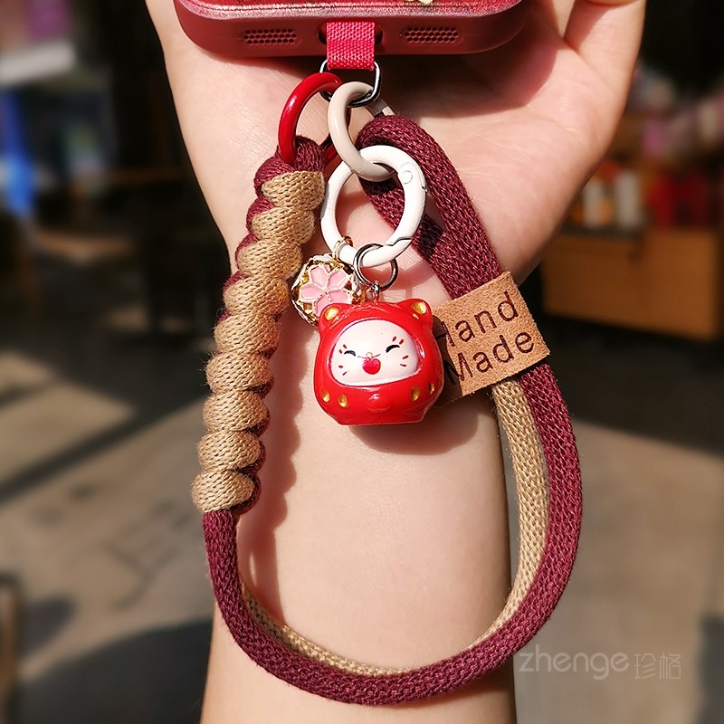 手机挂绳卡通可爱招财猫手腕吊坠饰品编织绳结实耐用挂件时尚新款