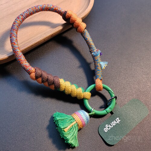复古民族风手机挂绳短款手腕绳个性原创拼色棉质编织手绳壳防丢链