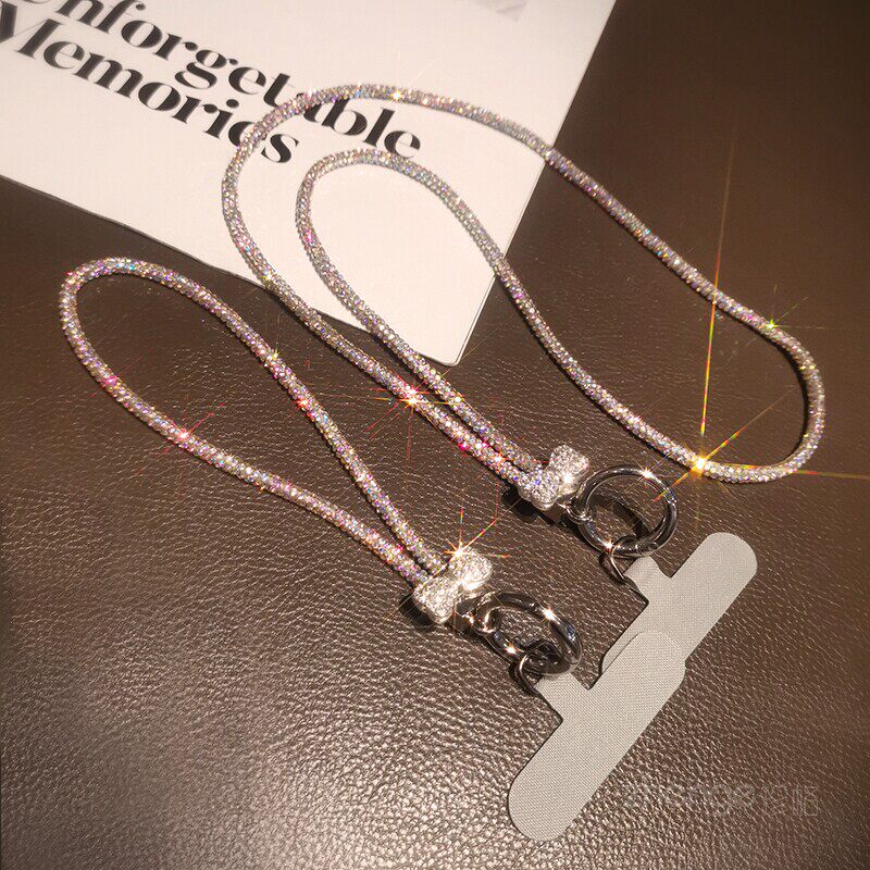 手机链挂绳高端镶水钻蝴蝶结长款挂脖奢华满钻手腕短款钥匙壳结实