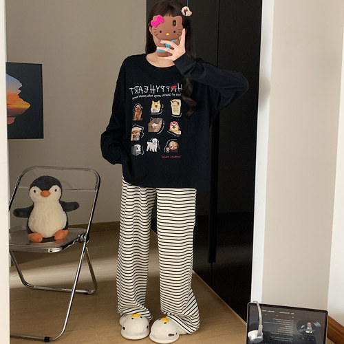 女纯棉家居服可外穿出门不起球