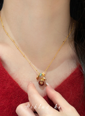 海蓝蓝钱袋吊坠平安吊牌珍珠项链