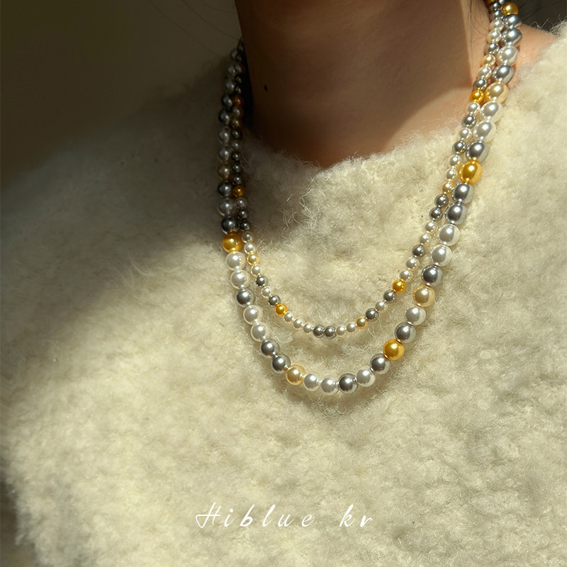 正圆施家真多麻灰色珍珠项链女轻奢小众高级感气质毛衣链长款2026