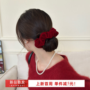 新品首发-5！红色丝绒大肠发圈女秋冬新年扎头发绳头饰绑马尾头绳
