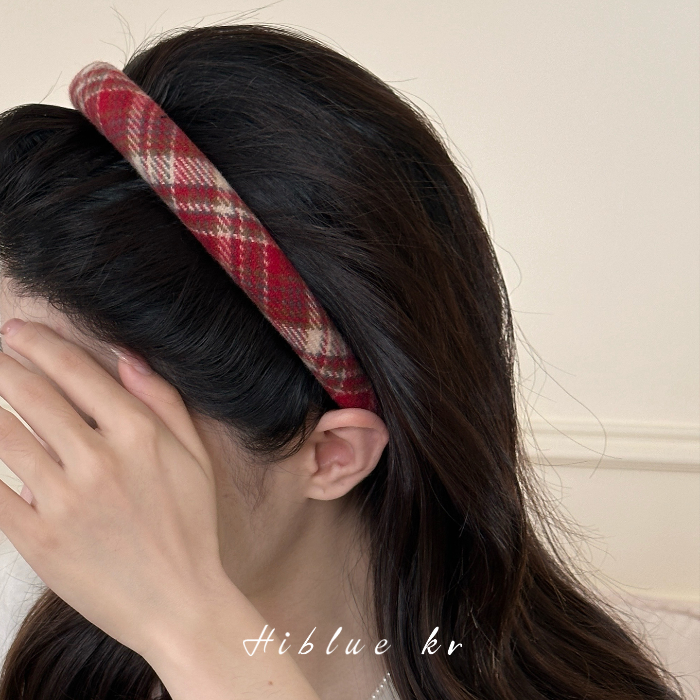 海蓝蓝格纹红色海绵发箍