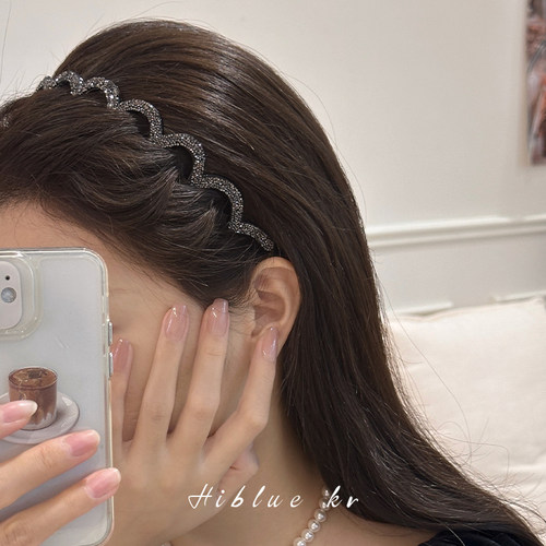 海蓝蓝黑色水钻发箍带齿防滑