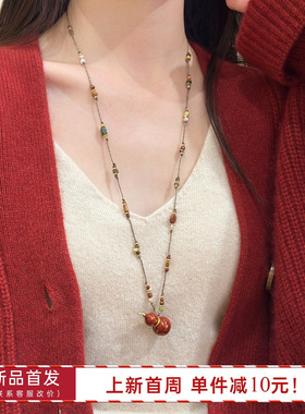 海蓝蓝新年红色葫芦吊坠项链