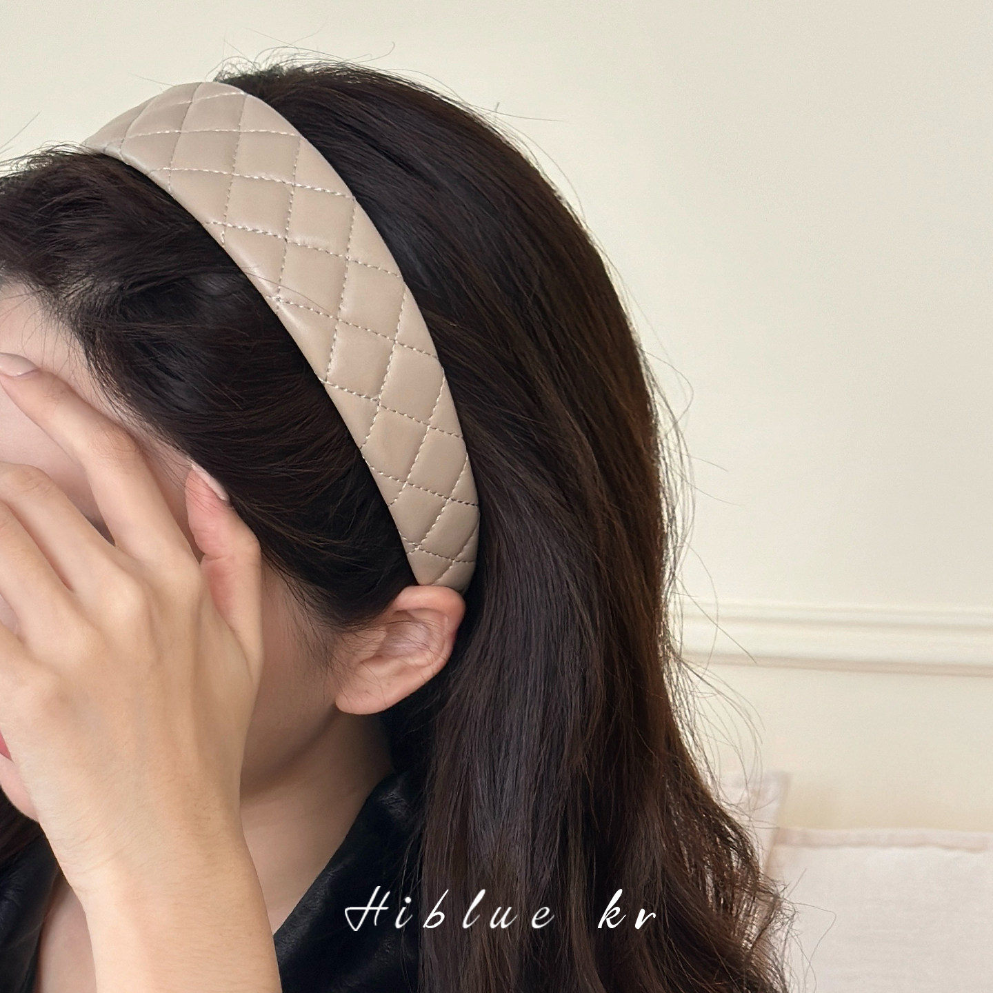 海蓝蓝格纹皮质高颅顶头饰发箍