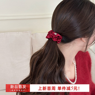 新品首发-5！新年红色缎面爱心大肠发圈女绑头发绳扎马尾头绳小众