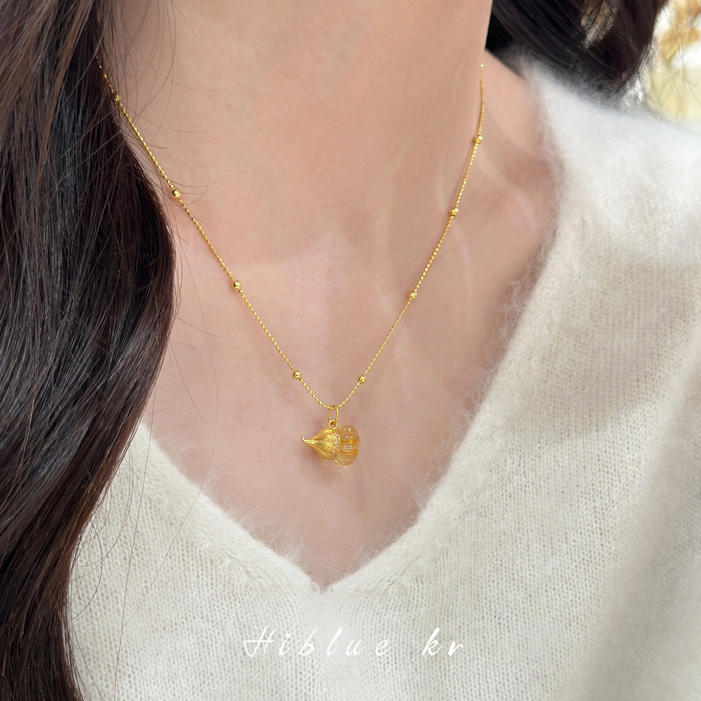 纯银福禄葫芦蜜蜡吊坠项链女秋冬轻奢小众高级感气质毛衣链长款