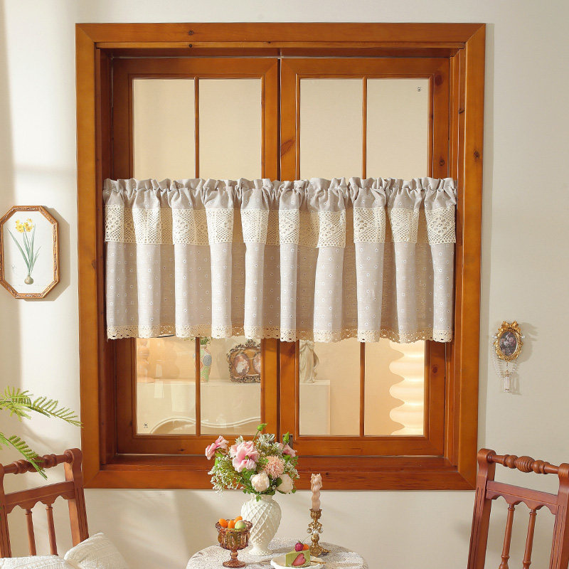 田园清新家用门帘棉麻厨房卧室半帘隔断遮挡半截打孔布艺帘子隐私