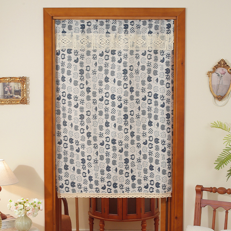穿杆门帘隔断帘卧室厨房遮挡帘半帘免打孔防学生宿舍棉麻布帘纱帘