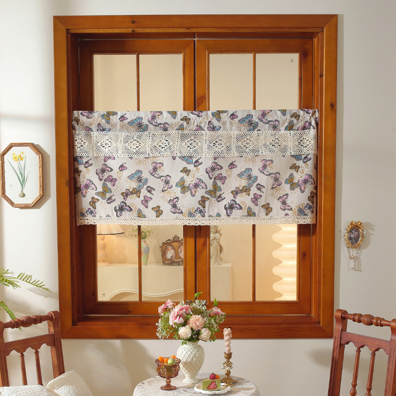 门帘棉麻布艺复古半帘厨房短帘遮挡飘窗窗帘纱隔断卧室日式田园风