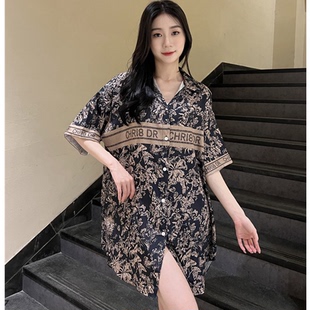 冰雪丝黑色字母花卉家居套装/裙子