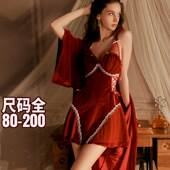 大码 吊带性感深V丝绒睡裙女带胸垫睡衣2026年秋冬本命年红色战袍