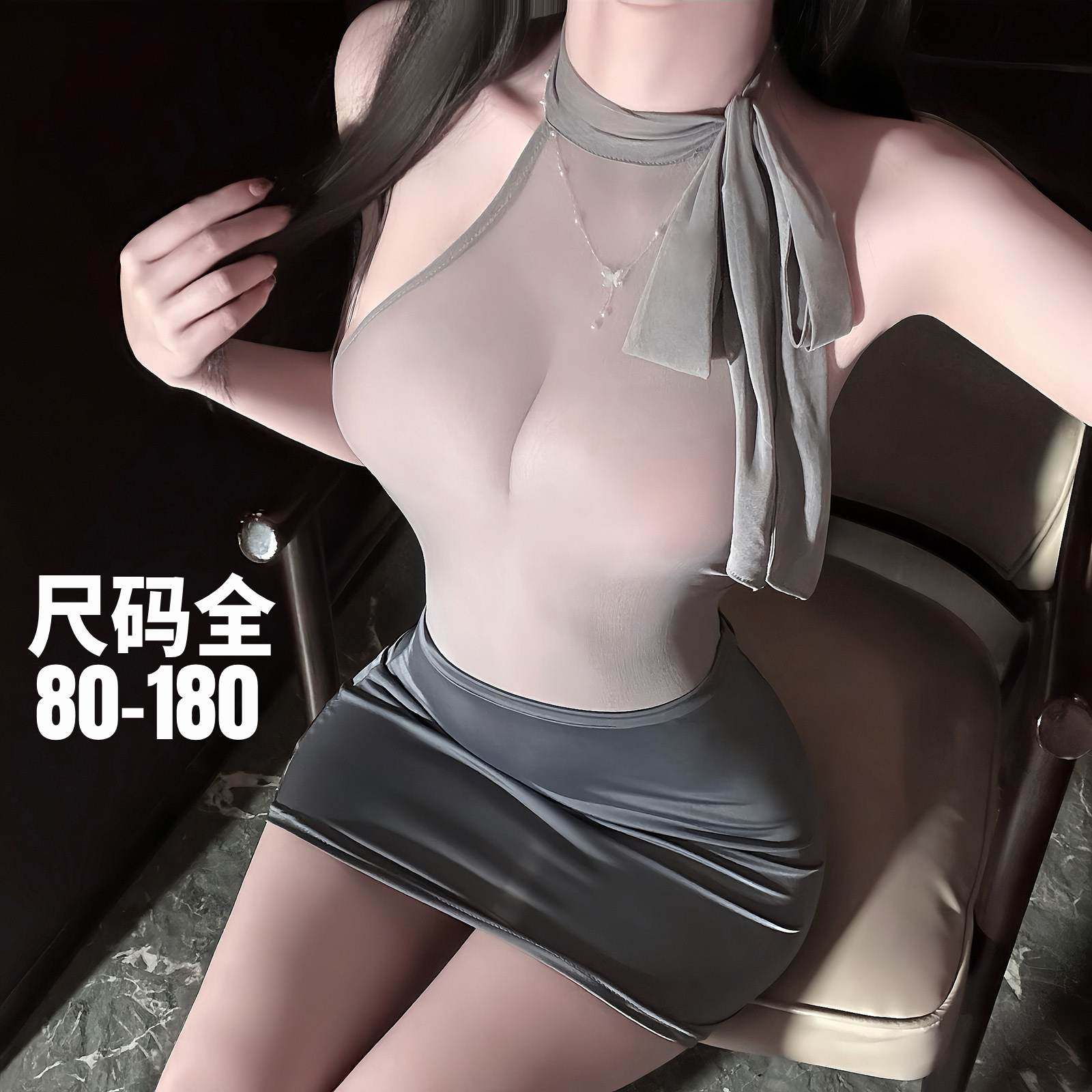 大码qqny性感风蝴蝶结包臀裙女御姐风OL秘书制服套装露背纯欲透视