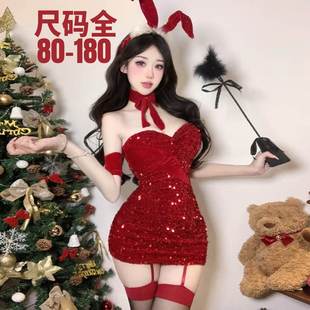 大码圣诞节战袍qqny兔女郎制服套装情调胖mm性感睡衣睡裙女装内衣