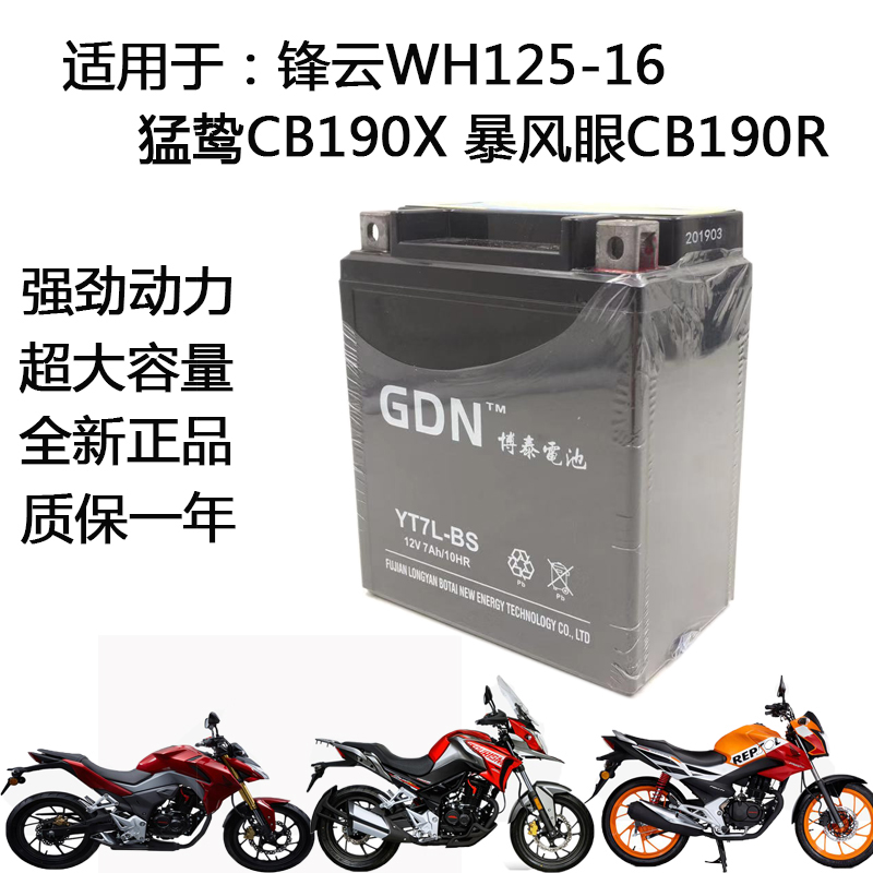 博泰摩托车蓄电池适用于锋云WH125-16猛鸷CB190X暴风眼CB190R电瓶