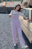 紫色工装盐系减龄牛仔背带裤女2024夏季新款小个子宽松休闲阔腿裤，女装休闲裤，浙宝113