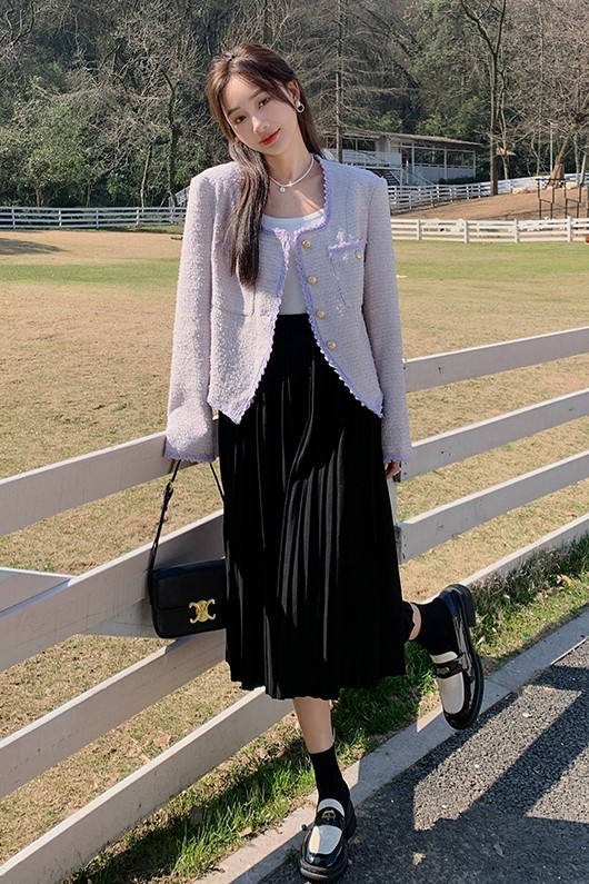 紫色小香风短外套女2024春新款法式名媛小个子高级感显瘦气质上衣,女装短外套,浙宝113