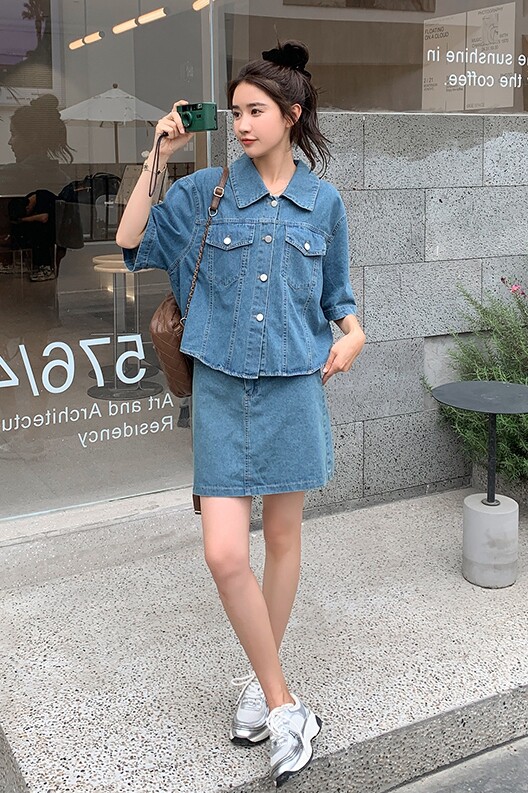 【现货】牛仔上衣+防走光短裙两件套套装851-P125-K178,女装套装/套裙,浙宝113