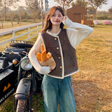 【现货】小香风金扣麂皮羊羔毛皮毛一体马甲208-P135-K188，女装马甲，浙宝113