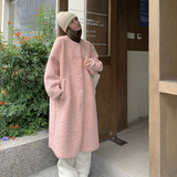 粉色羊羔毛外套女2025冬季新款韩系宽松加绒加厚长款皮毛一体大衣，女装皮草，浙宝113