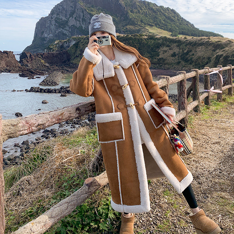 【现货】长款鹿皮绒羊羔毛皮毛一体大衣093-P205-K298，女装皮草，浙宝113